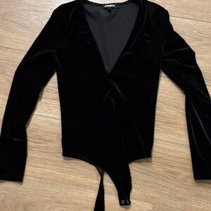 Express Deep V-Neck Black Bodysuit